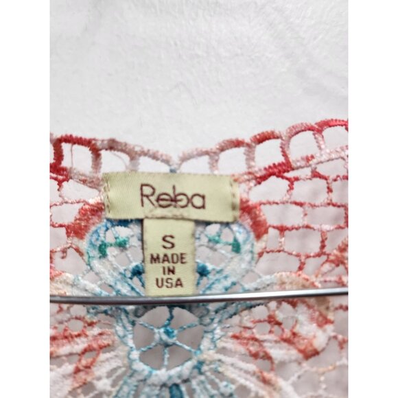 Reba Womens BOHO Tunic Top Small Orange Blue Lace Paisley Rhinestone Long Sleeve - Picture 5 of 9